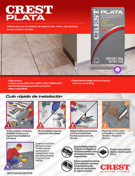 Crest Plata saco de 20 kg | Adhesivo para la instalación de pisos y azulejos