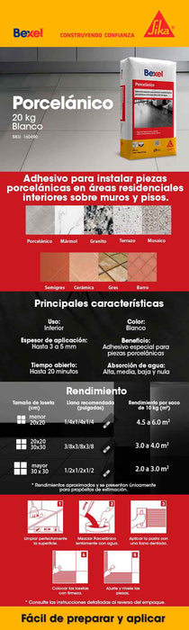 Adhesivo Porcelánico Bexel Saco 20kg Color blanco