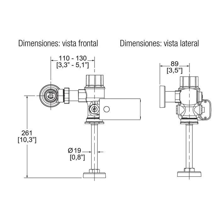 Helvex Fluxometro De Sensor Electronico Acabado Cromo Modelo FB-185-19