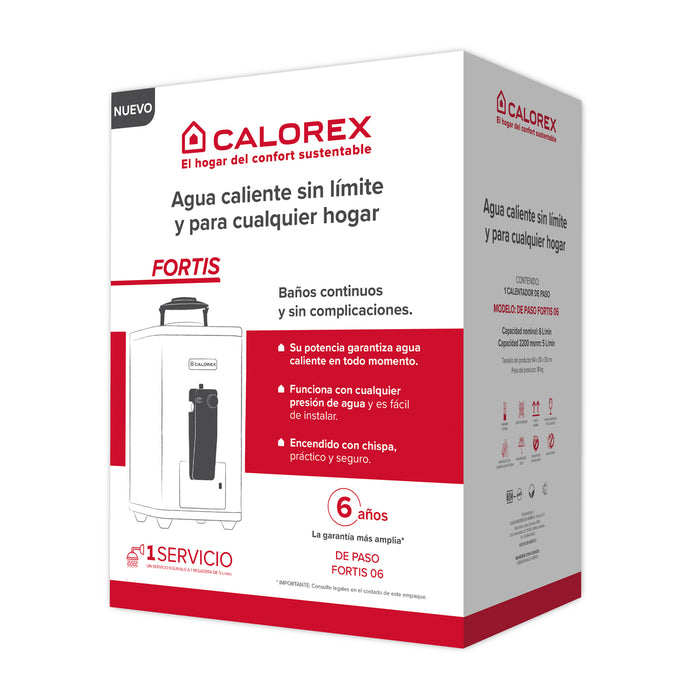 Calorex Boiler Calentador de Agua De Paso Fortis 06 Para 1 Servicio