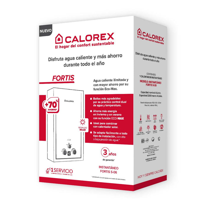 Calorex Boiler Calentador de Agua Instantaneo Fortis S 06 Para 1 Servicio