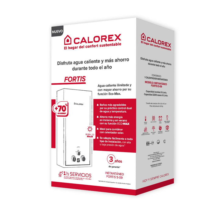 Calorex Boiler Calentador de Agua Instantaneo Fortis S 09 Para 1½ Servicios