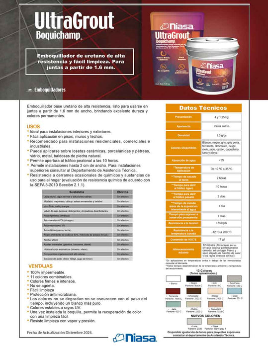 Boquichamp Ultragrout Niasa Cubeta 4kg Color blanco