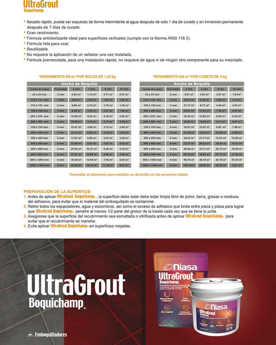 Boquichamp Ultragrout Niasa Cubeta 4kg Color blanco