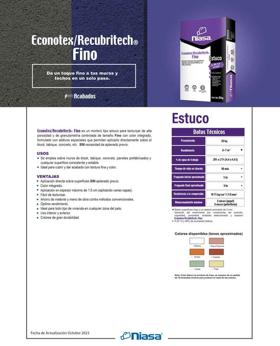 Econotex Niasa Saco 20kg Color blanco
