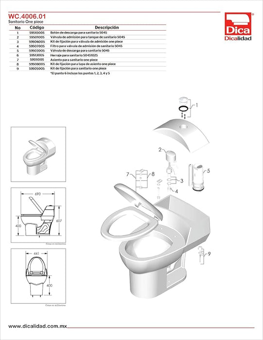 Dica Sanitario Wc One Piece Alargado Ceramico Color Blanco